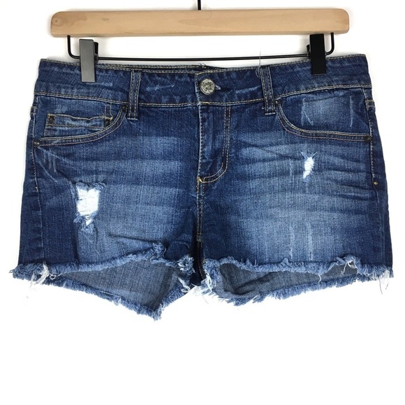 INDIGO REIN Jean Shorts Cut Off Distressed Raw Hem Stretch Denim Size 9 Juniors - Picture 12 of 12